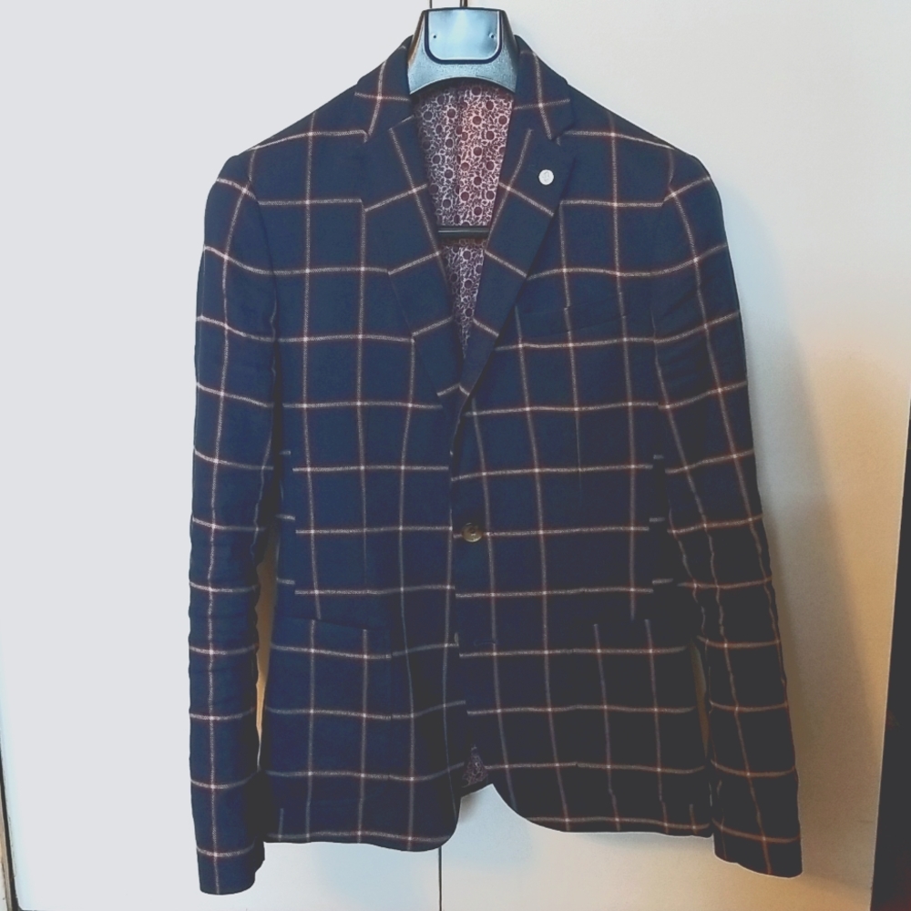 RW&Co size 36 blue/burgundy linen cotton blazer